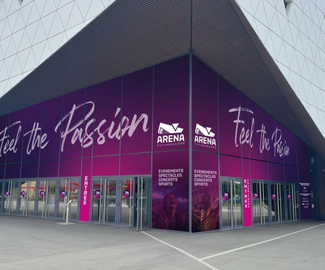 Branding et identité visuelle Arena Futuroscope Poitiers - entrée - Agence Maven