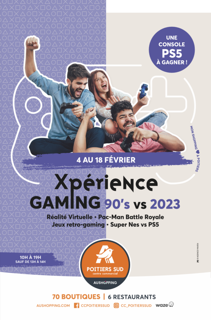 Charte graphique Aushopping Poitiers Sud – gaming - communication centre commercial – Agence Maven