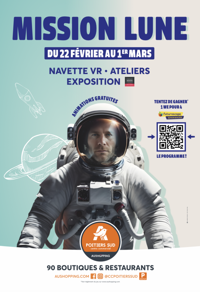 Charte graphique Aushopping Poitiers Sud – mission lune - communication centre commercial – Agence Maven