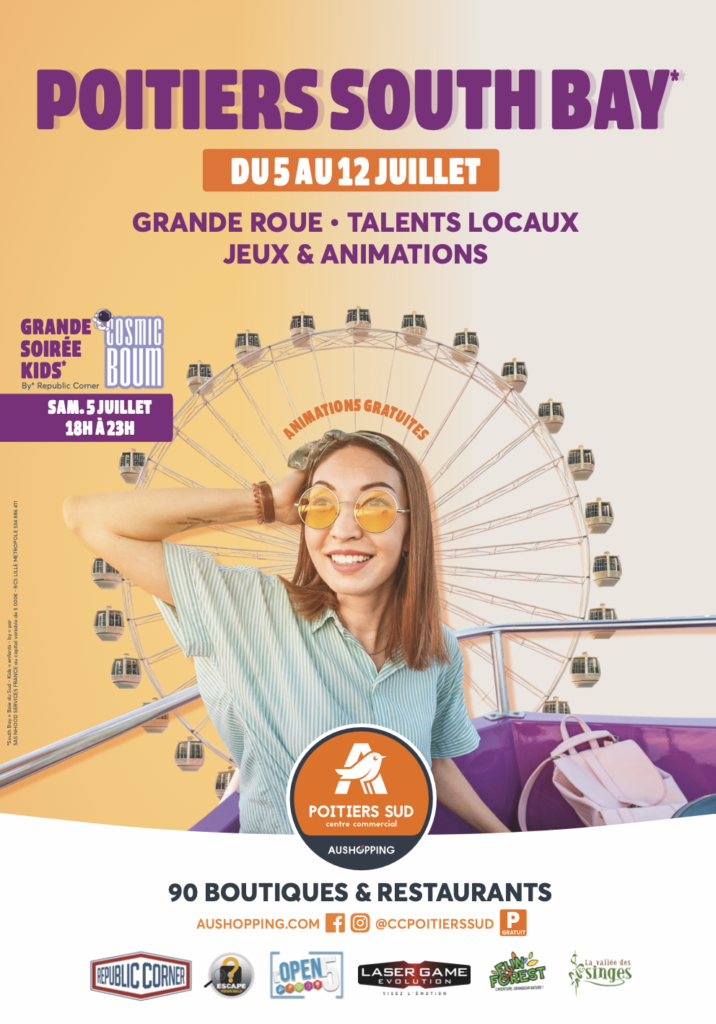 Charte graphique Aushopping Poitiers Sud – Poitiers South Bay - communication centre commercial – Agence Maven