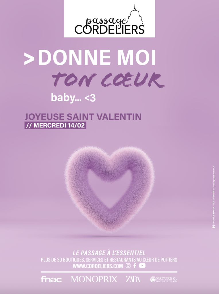 Charte graphique Passage Cordeliers Poitiers – Saint Valentin - communication centre commercial – Agence Maven