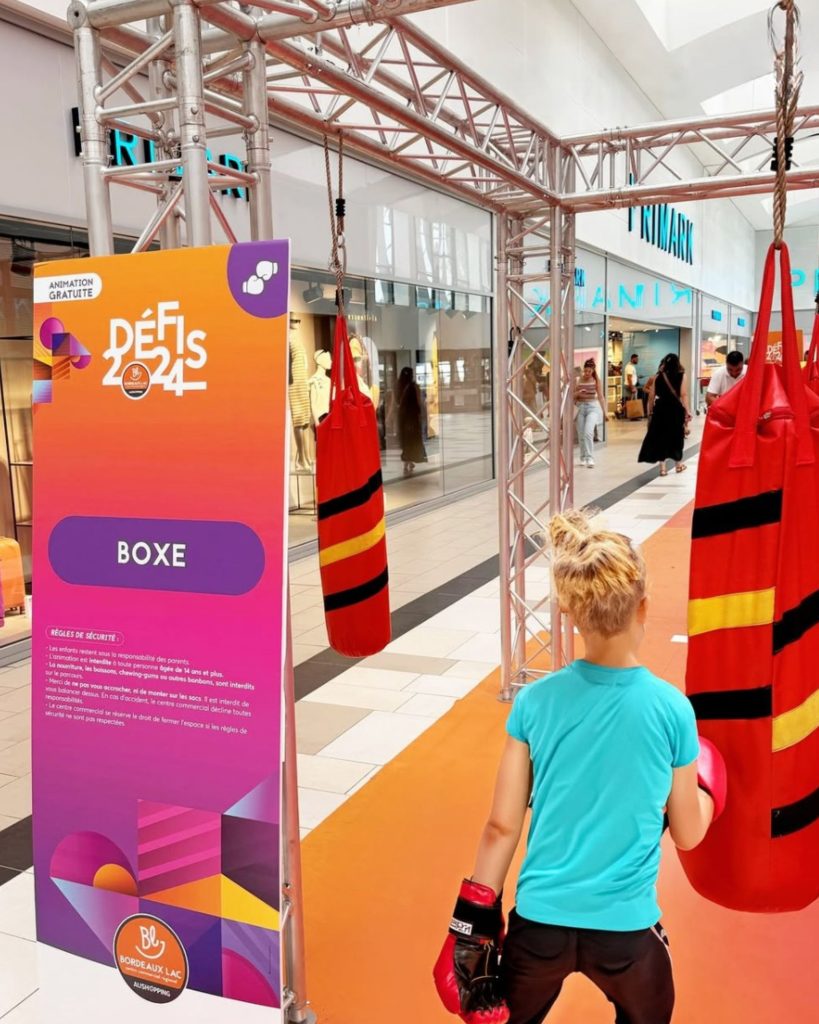 Défis 2024 animation été Aushopping Bordeaux Lac – boxe - opération retail – Agence Maven