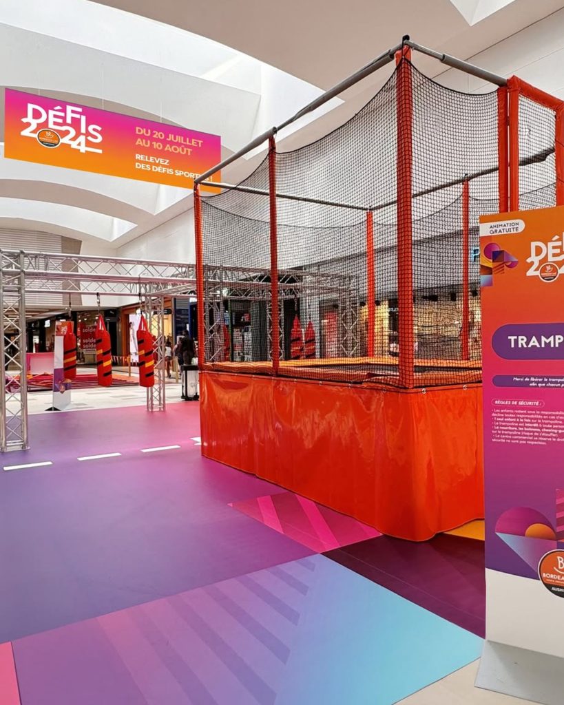 Défis 2024 animation été Aushopping Bordeaux Lac – trampoline - opération retail – Agence Maven