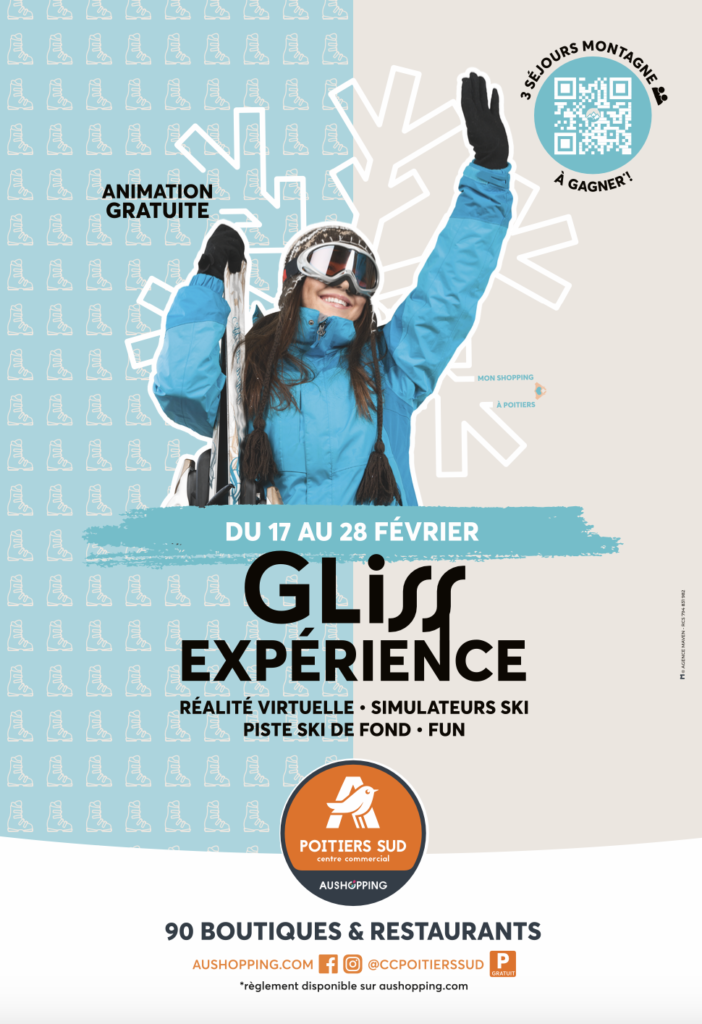 Charte graphique Aushopping Poitiers Sud – gliss expérience - communication centre commercial – Agence Maven