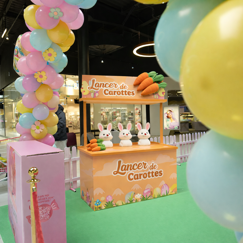 Animation Pâques centre commercial – Lancer de carottes retail – Agence Maven
