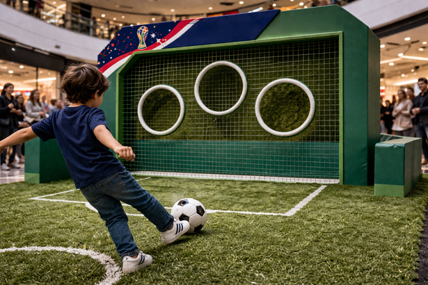 Animation sport centre commercial – activation événementielle – but de foot - Agence Maven